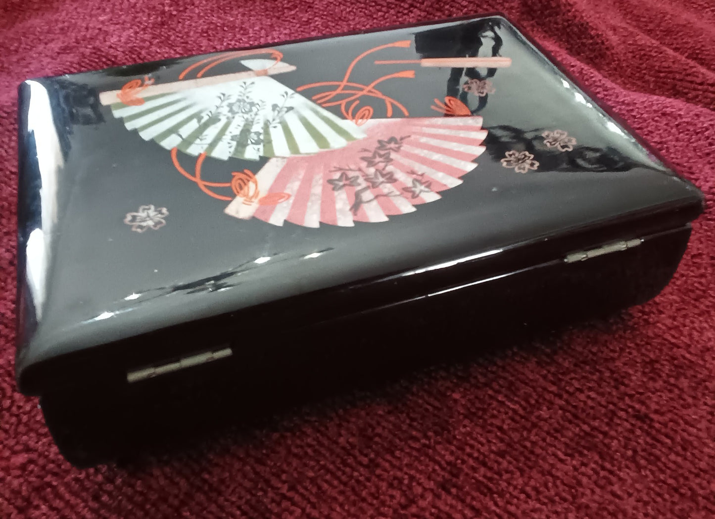 Vintage Black Lacquered Musical Jewelry Box