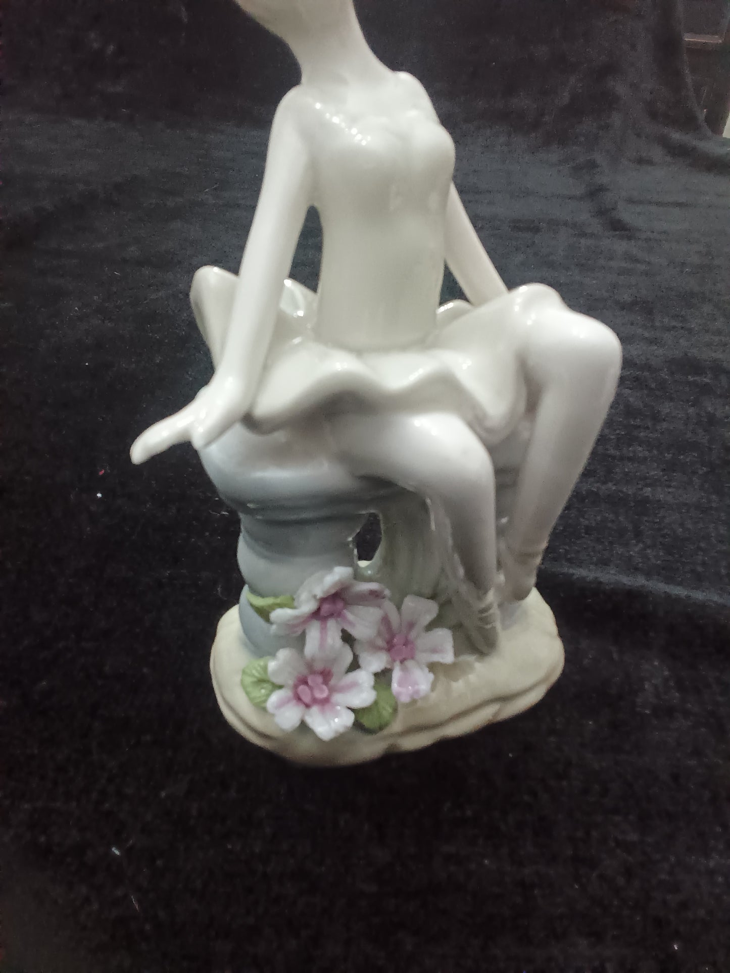 Vintage Porcelain Ballerina Dancer on Bench with Flowers 6"