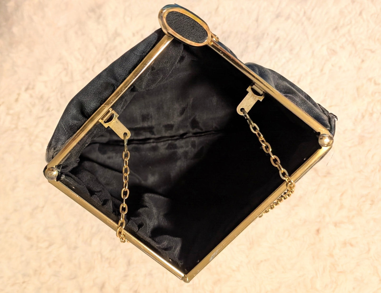 Vintage Black Leather & Brass Clutch Purse