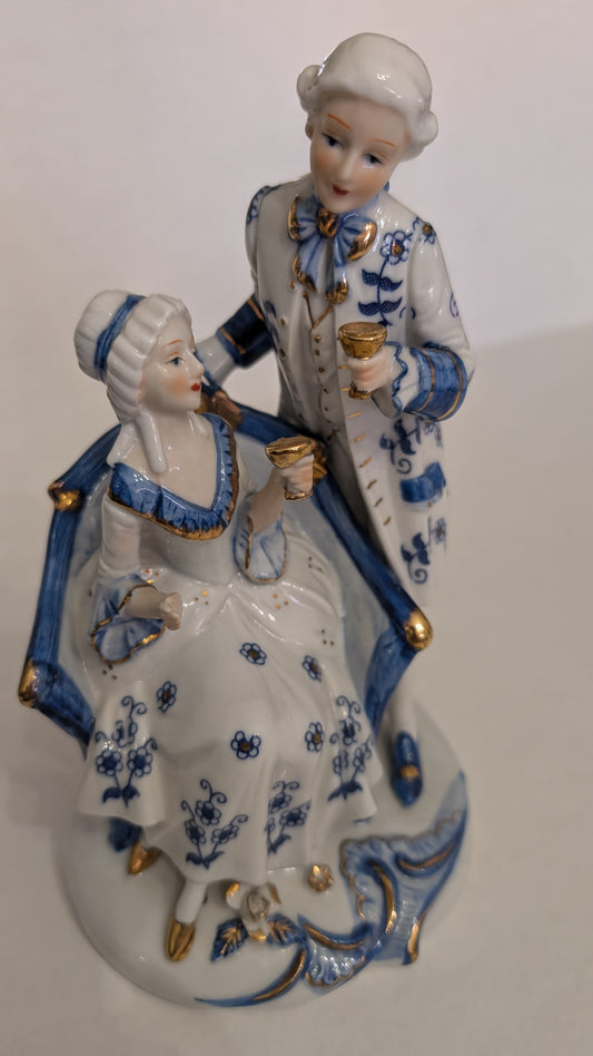 Vintage Blue & White 18th Century French Clothed Figurine