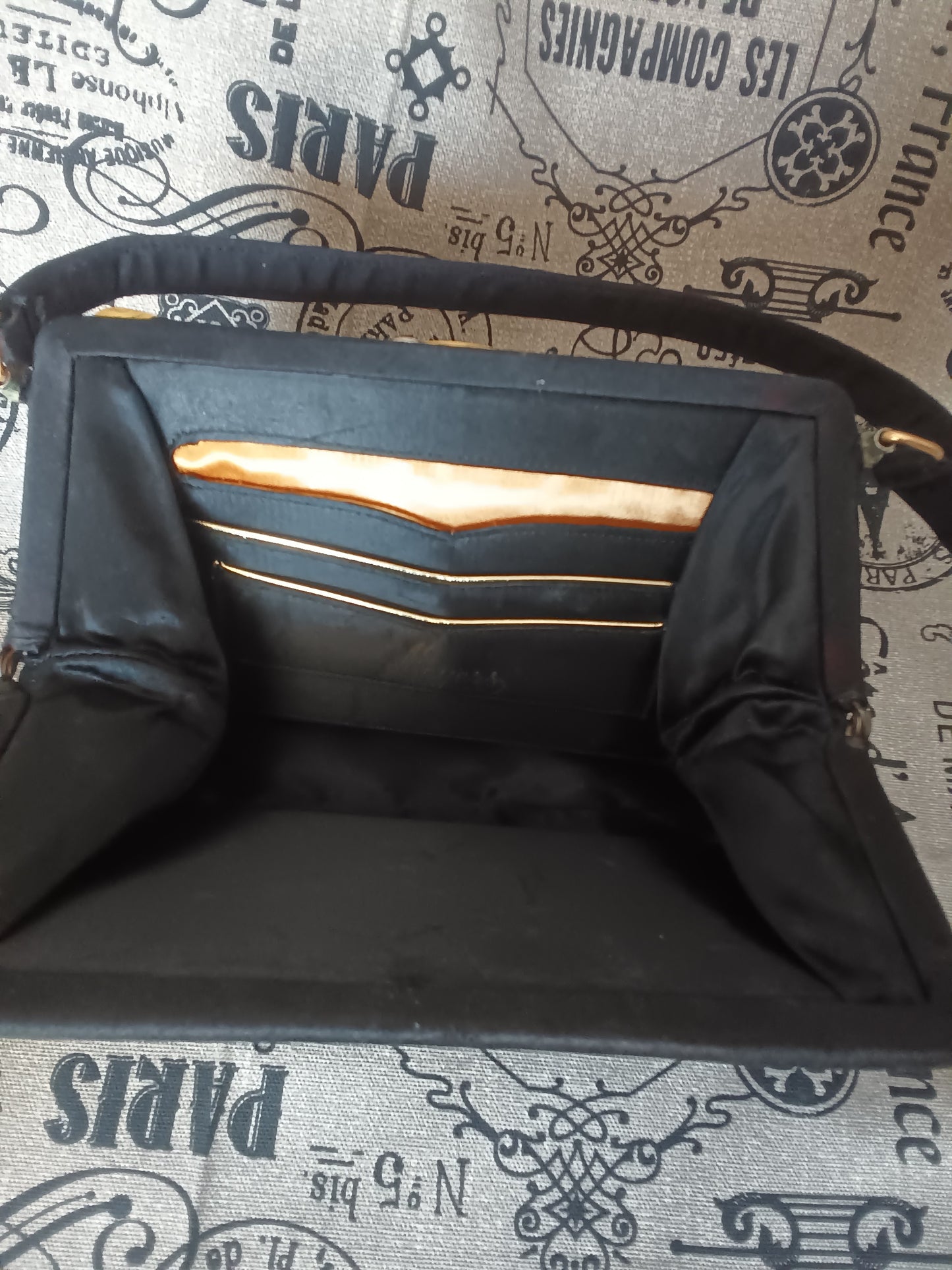 Vintage Quilted Satin Evening Bag with Enameled Brass Closure