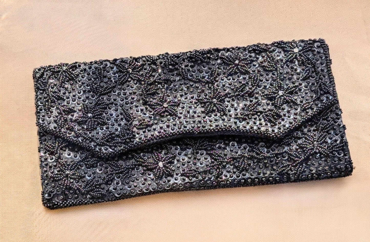 Vintage Rectangle Black Beaded Clutch