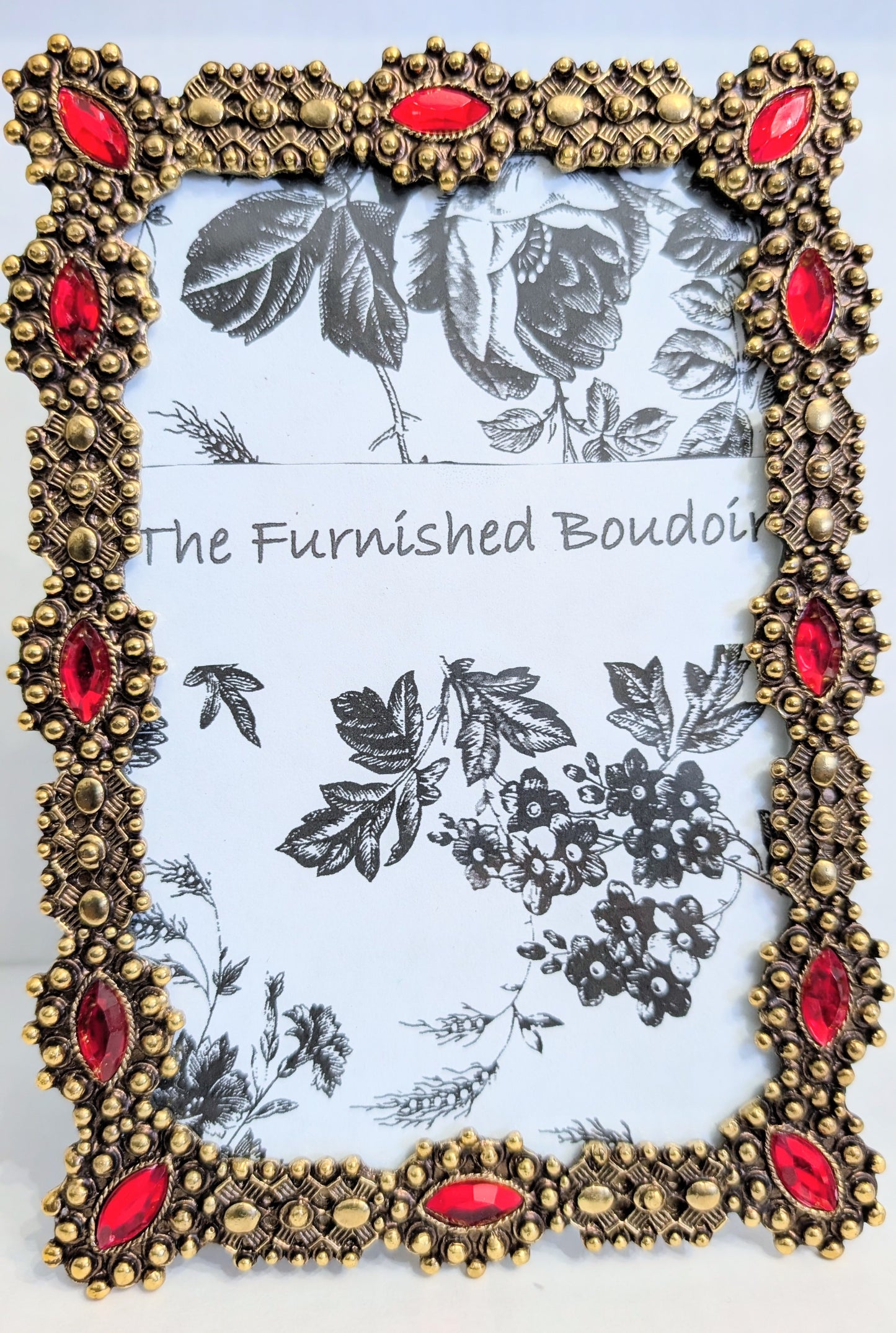 Red & Gold Faux Jeweled 5" x 7" Metal Frame