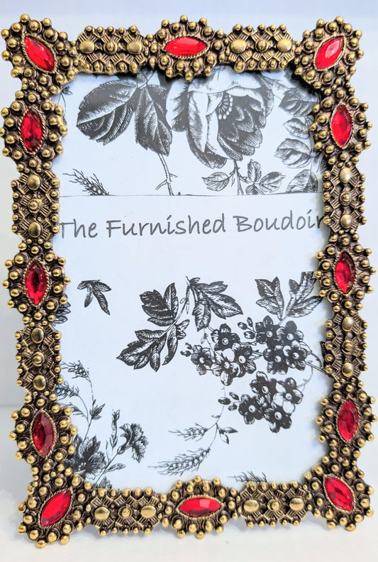 Red & Gold Faux Jeweled 5" x 7" Metal Frame